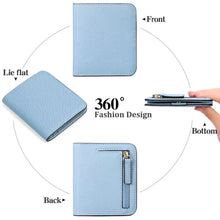 Light blue textured Hardware Buckle Card Case with gold zipper pull