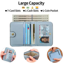 Light blue faux leather Hardware Buckle Card Case with gold snap, slots, pockets