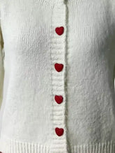 Heart Button Up Knit Cardigan with white knit and red heart buttons