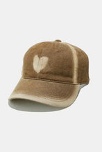 Brown distressed cotton baseball cap with bleached heart design