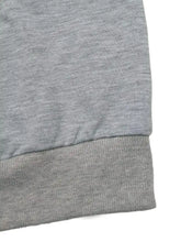 Gray heathered heart embroidered round neck sweatshirt cuff with ribbed trim made of slightly stretchy material