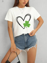 Heart Lucky Clover Short Sleeve T-Shirt with black heart and green shamrock