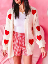 Cream dropped shoulder cardigan with red heart print