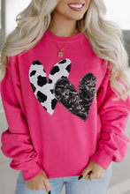 Hot pink heart patch long sleeve sweatshirt with cow print