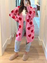 Pink heart pattern open front cardigan knit design