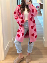Pink heart pattern open front cardigan back view