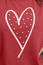 Red long-sleeved heart pearl round neck sweatshirt with white outline
