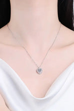 Silver Heart Pendant Necklace with Diamond Double Halo on Sterling Silver Chain