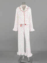 Heart Print white pajama set with red polka dots and ruffles