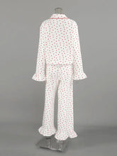 Heart Print Long Sleeve Top and Pants Lounge Set in white with red polka dots