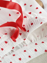 Heart print lounge set white cotton shorts with red hearts and satin bow
