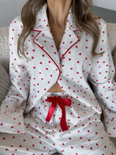 Heart Print Long Sleeve Top and Pants Lounge Set in white with red hearts
