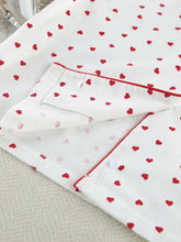 Heart Print Lounge Set white cotton pajama pants with red hearts pattern