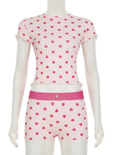 Heart Print Top and Shorts Loungewear Set Woman Loungewear Sets