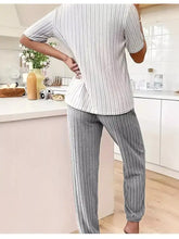 Heart Ribbed Knit gray white striped pajama set relaxed fit