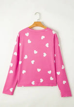 Heart Round Neck Long Sleeve Top and Elastic Waist Shorts Set Woman Loungewear Sets