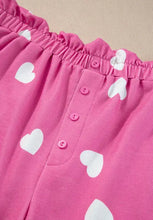 Heart Round Neck Long Sleeve Top and Elastic Waist Shorts Set Woman Loungewear Sets