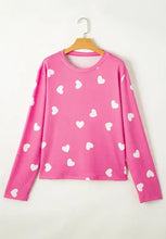 Heart Round Neck Long Sleeve Top and Elastic Waist Shorts Set Woman Loungewear Sets