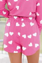 Heart Round Neck Long Sleeve Top and Elastic Waist Shorts Set Woman Loungewear Sets