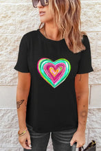Heart Round Neck Short Sleeve T-Shirt Woman T Shirts