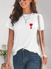 Heart round neck short sleeve t-shirt with red heart A logo on white chest