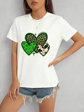 Heart round neck short sleeve t-shirt with printed hearts and denim shorts