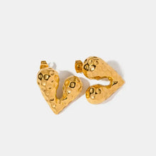 Two heart shape stainless steel stud earrings with hammered gold finish