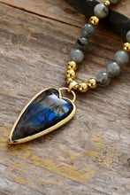 Heart-Shaped Labradorite Natural Stone Pendant Beaded Necklace