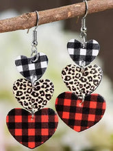 Heart shaped printed PU leather dangle earrings with plaid and leopard print