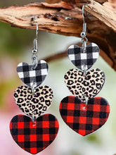 Heart shaped printed PU leather dangle earrings in plaid and leopard print