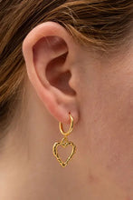 Gold-plated heart stainless steel drop earrings with textured charm