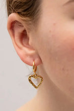 Gold hoop heart stainless steel drop earrings with textured charm