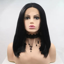 13*3" Lace Front Wigs Synthetic Mid-length Straight 12" 130% Density Black One Size Hair