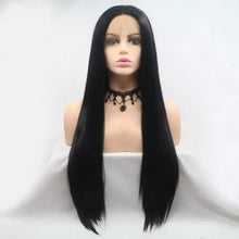 Heat Safe Long Straight Black Lace Front Wig on Mannequin