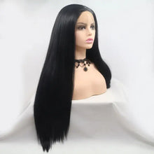 Heat Safe Long Straight Black Lace Front Wig on Mannequin Head