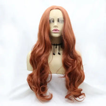 Heat Safe Long Wavy Auburn Lace Front Wig on Mannequin Head