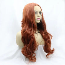 Heat Safe Long Wavy Auburn Lace Front Wig in Red-Orange