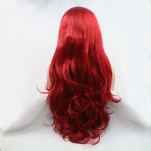 Heat safe long wavy bright red lace front wig