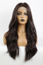 Heat Safe Long Wavy Dark Brown Lace Front Wig on Mannequin