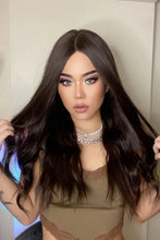 Heat safe long wavy dark brown lace front synthetic wig