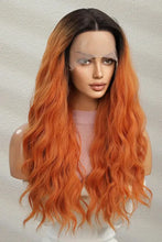 Heat safe long wavy orange ombre lace front wig with dark roots