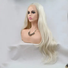Heat Safe Long Wavy Platinum Blonde Lace Front Wig on Mannequin