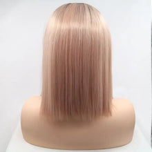 Heat Safe Ombre Blonde Bob Wig with Dark Roots on Mannequin