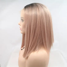 Heat safe peach ombre blonde bob wig with dark roots and lace front