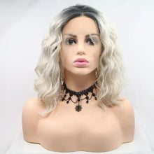 Heat Safe Ombre Blonde Wavy Wig on Mannequin with Dark Roots and Lace Choker