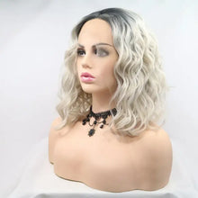 Heat Safe Ombre Blonde Wavy Wig on Mannequin with Dark Roots and Lace Choker