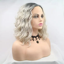Heat Safe Ombre Blonde Wavy Wig with Black Roots