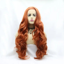 Heat Safe Synthetic Long Wavy Copper Red Wig on Mannequin