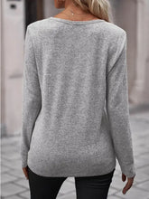 Heather Gray Round Neck Buttoned Long Sleeve Henley Shirt for Women
