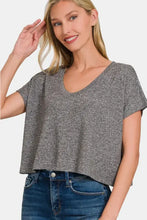 Grey heathered Zenana v-neck short sleeve cropped t-shirt